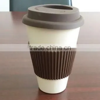 bamboo fiber eco tumbler,coffee cup with lid and sleeve