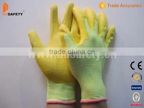 Yellow PU Gloves With Knit Wrist White PU coated Glove