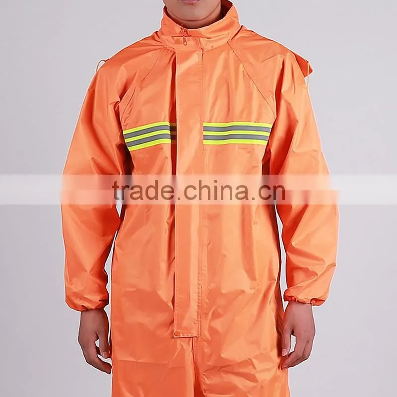 High Visibility Safety orange rain gear wear rain suit polyester /pvc nylon/Rubber rain coat waterproof