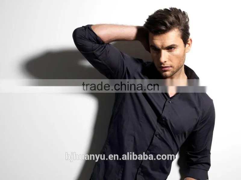 Men formal Black pontied T/C dress shirt 2015