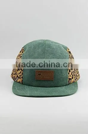 Super awesome leopard cheetah leather applique 5 panel cap
