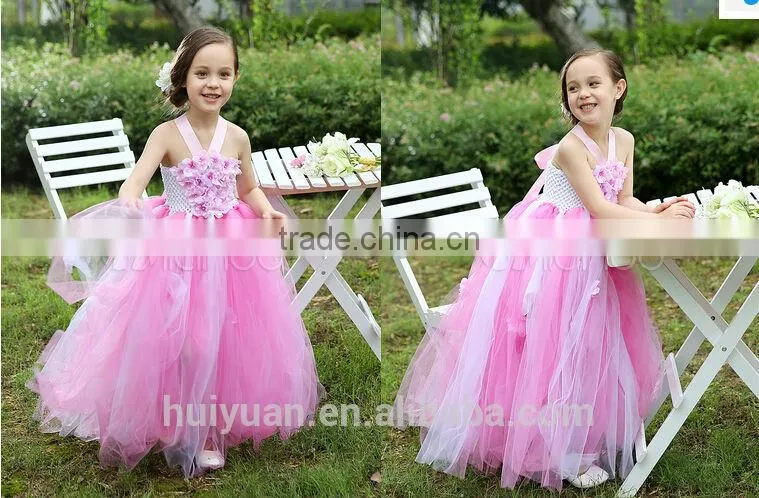 pink chiffon beautiful flower strap kids bridal dresses