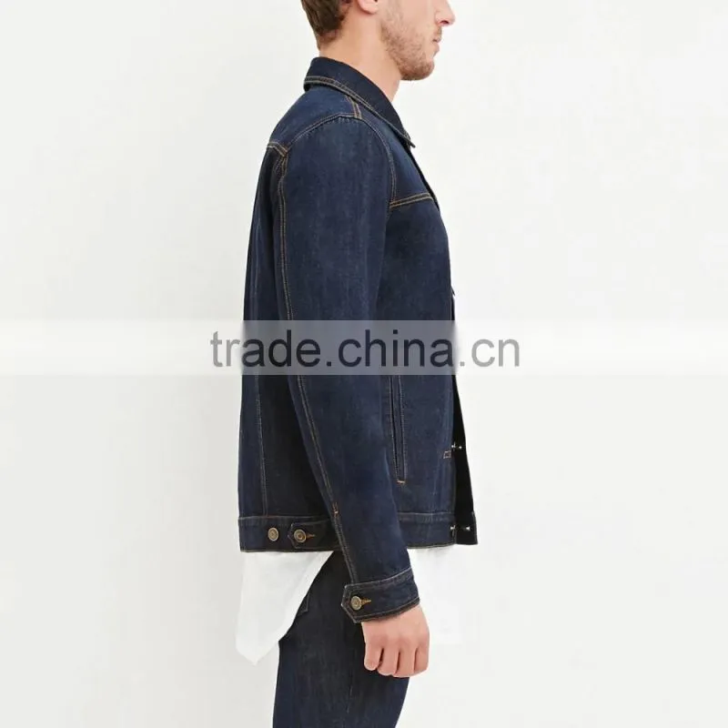 dark blue casual denim custom shirt style jacket coat for men