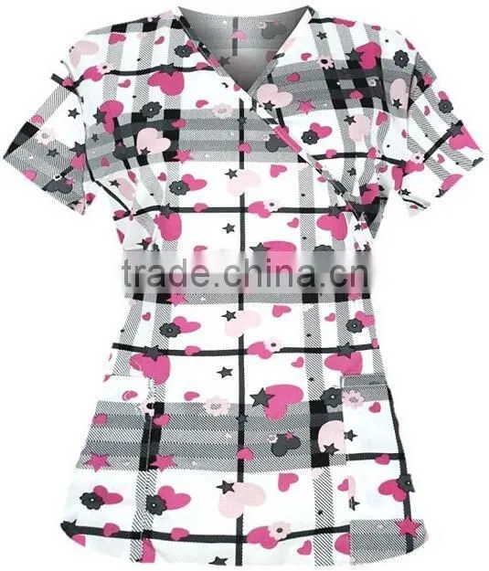 Top Selling Mock Wrap Women Medical Scrubs Wholesale Knit Panel Top