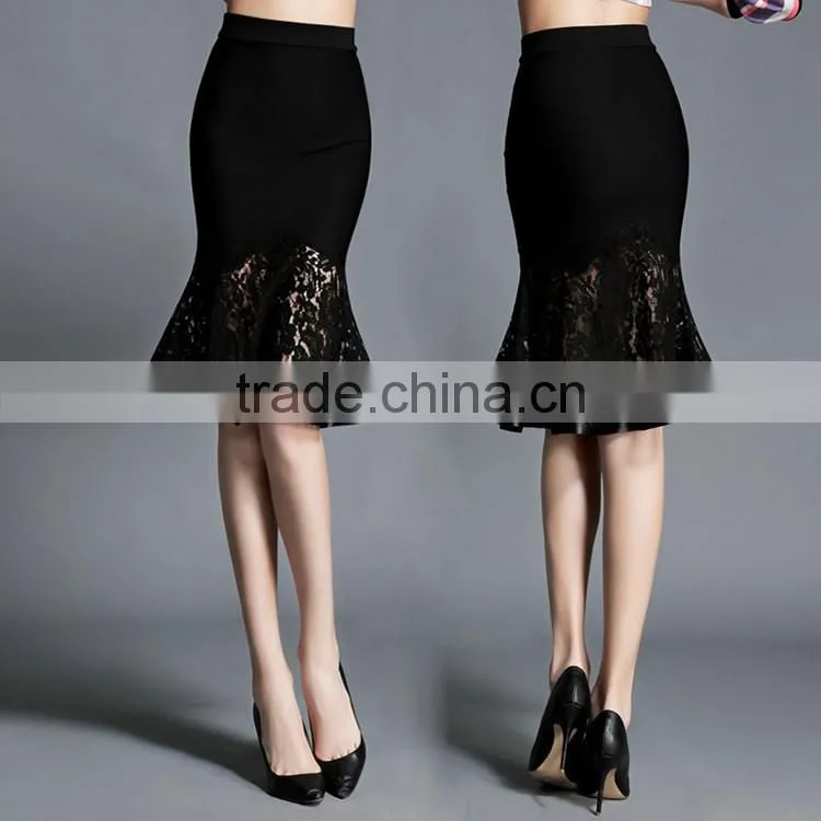 2016 Latest Fashion midi skirts oem lace fishtail pencil sexy women skirt for wholesale