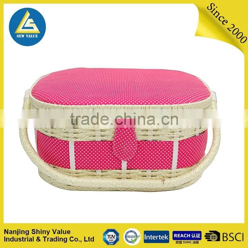 Knitted type with fabric covering oval shape sewing basket