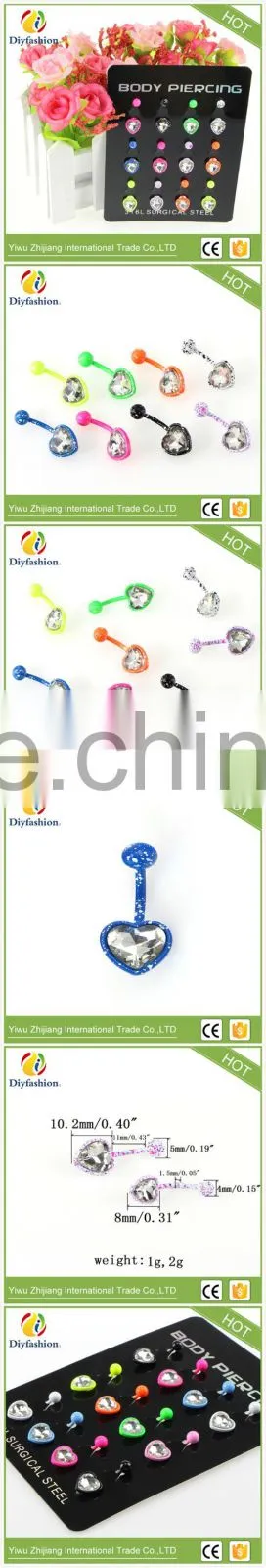 fluorescence Surgical Trendy Stainless Steel Heart Shape Belly Buttoning Sexy Body Piercing Jewelry
