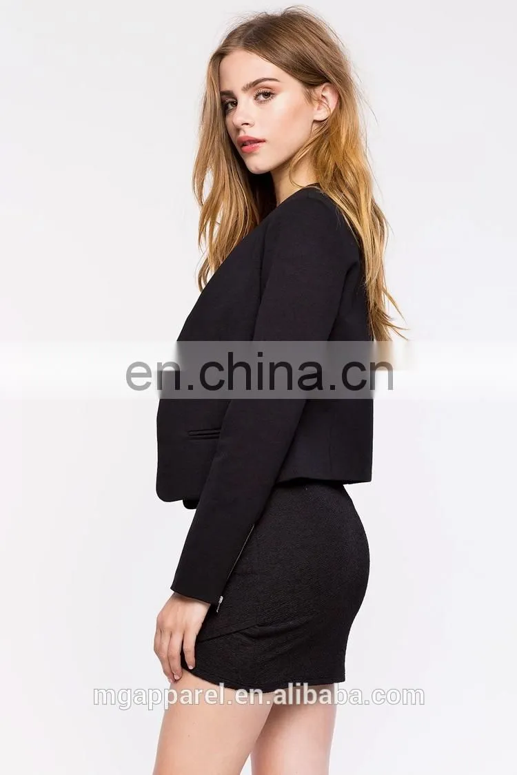 fashion new style ladies formal blazer long slim sleeve open front black women blazer jacket