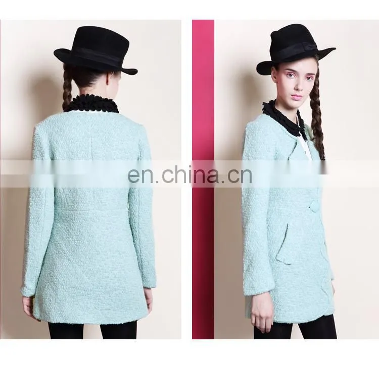 Hot selling top brand houndstooth pattern double-breasted button woollen lady coat