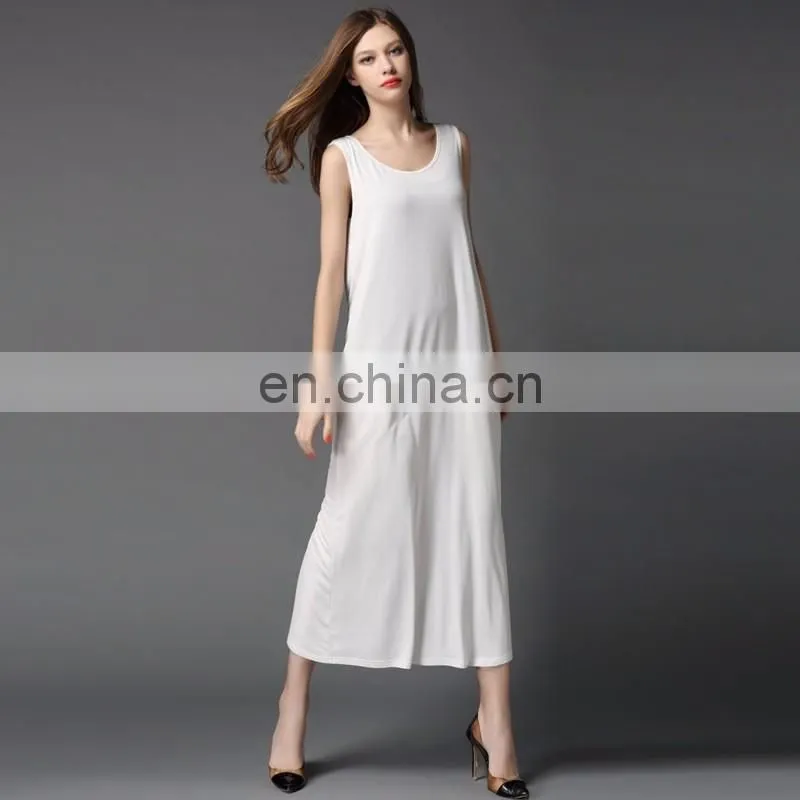 OEM plain color modal fabric girls slip dress women casual loose shirt basic maxi dress for summer