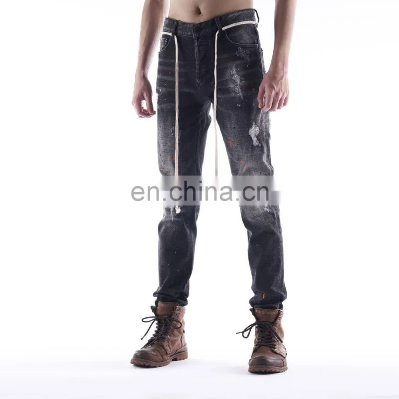 DiZNEW Custom Black Ripped Super Skinny Denim Jeans For Men