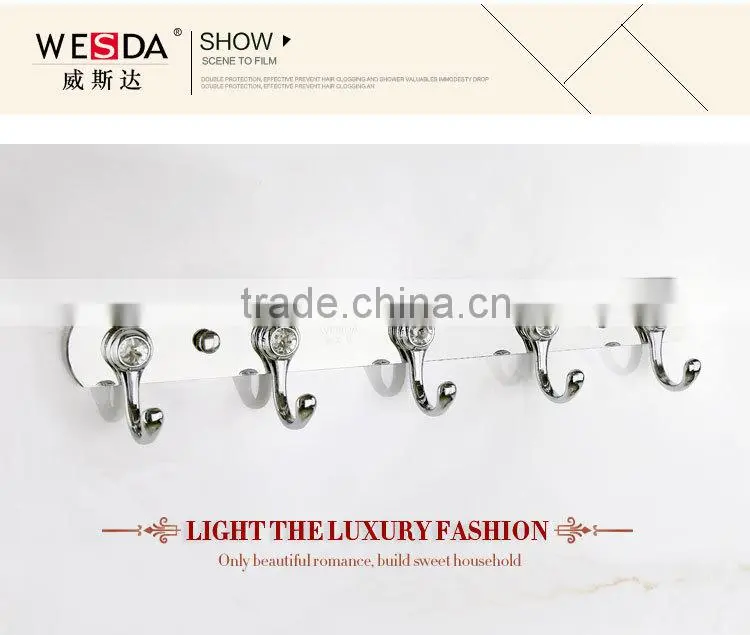 WESDA New product Decorative Stainless Steel Clothes Hook with blue diamond(315)