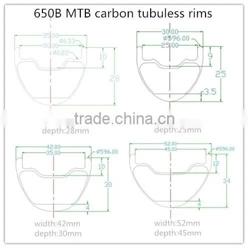 Hot sale 650b DH mountain bike rims 42mm width carbon 27.5er mtb wheels 28H-36H 650B dh carbon rim