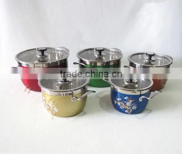 Steel handle printing stainless steel high pots, 10pcs cookware set