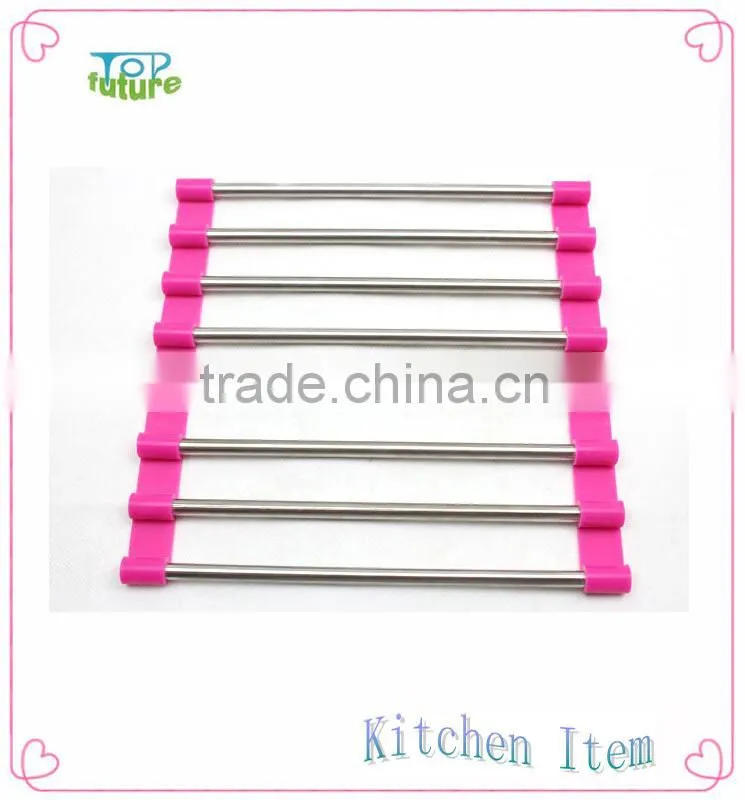 Pot mat metal Stainless steel Silicon roller twist Coaster trivet,silicon rubber pad