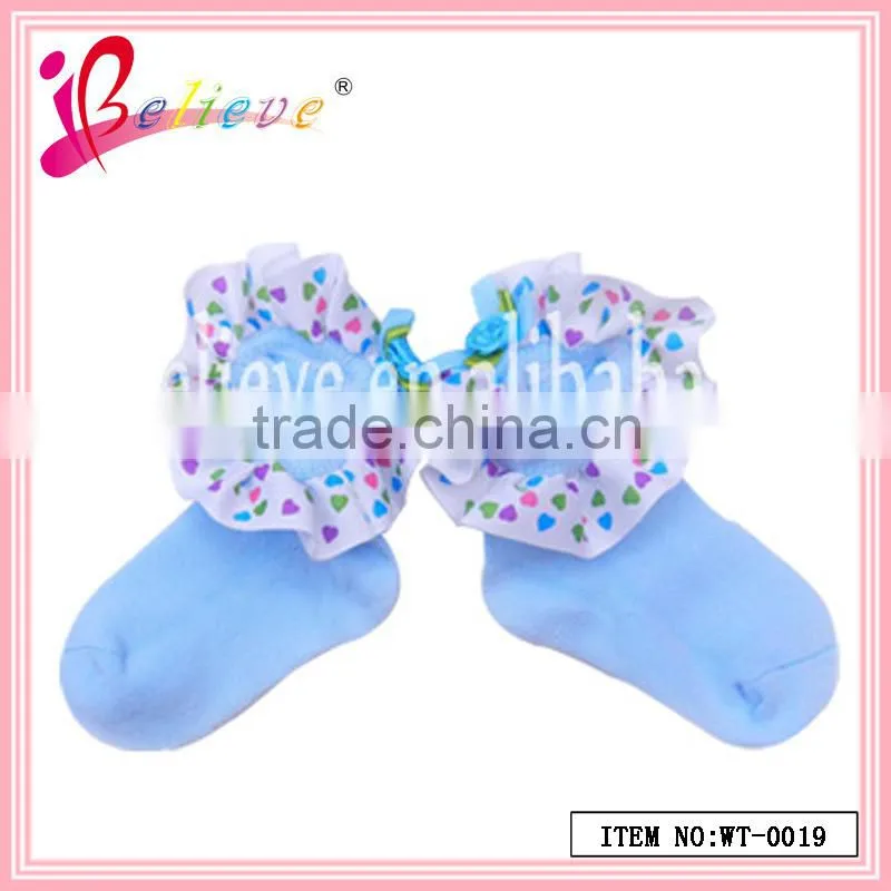 Fashion spring color wholesale ribbon bow cotton soft 3d baby socks (WT-0018)