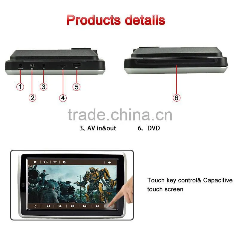 DS-X10D 10.1inch car headrest dvd player monitor with andrroid and capacitive touch screen