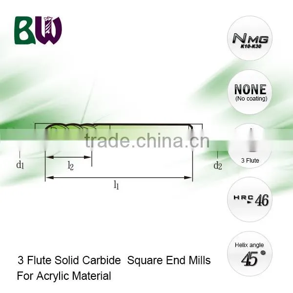 Tungsten Carbide 3 Flute Acrylic endmill For Cutting Acrylic