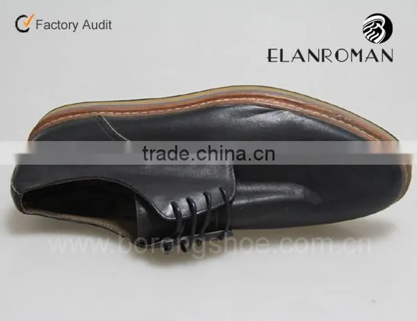Black fashion lace up leather shoes for men in Guangzhou manufacturer