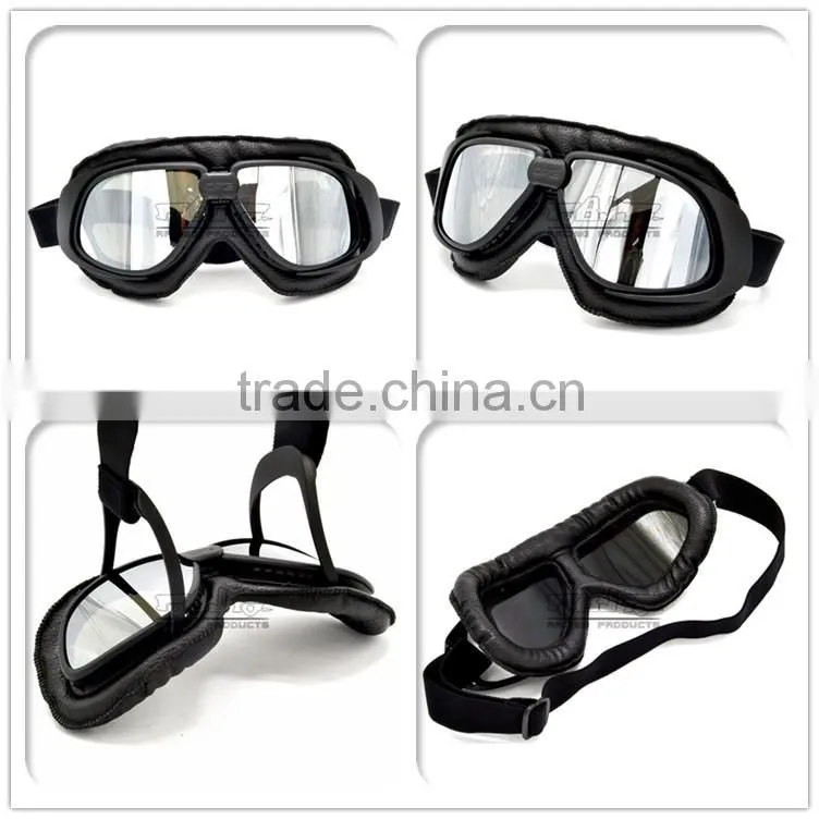 BJ-GT-007 New Arrival Black Leather Goggles Motorcycle with Clear Lens