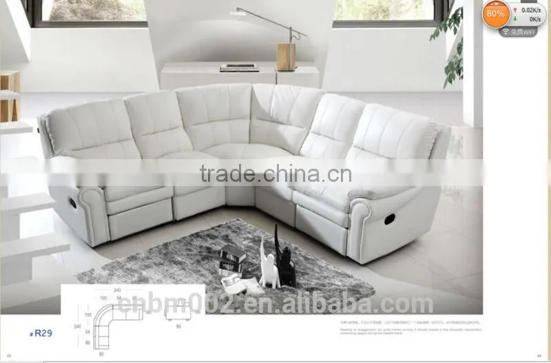 Modern design 6 seater Recliner sofa top grain leather and PU material