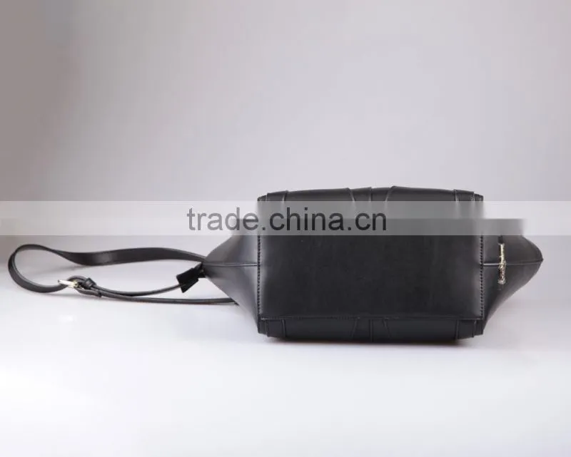 3648 Black Sturdy Shape PU Simple Modern Design Tote Bag Leather With a Long Shoulder Strap