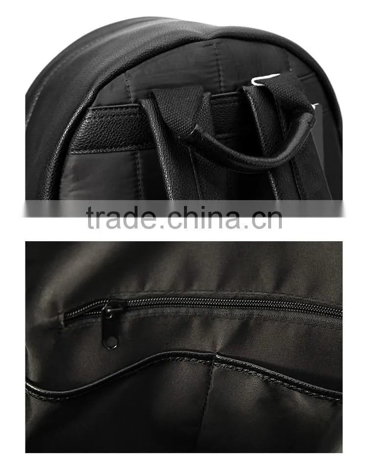 Pure black high quality blank pu leather backpack bags