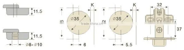 9802 with 35mm cup Furniture One Way Metal Hinge