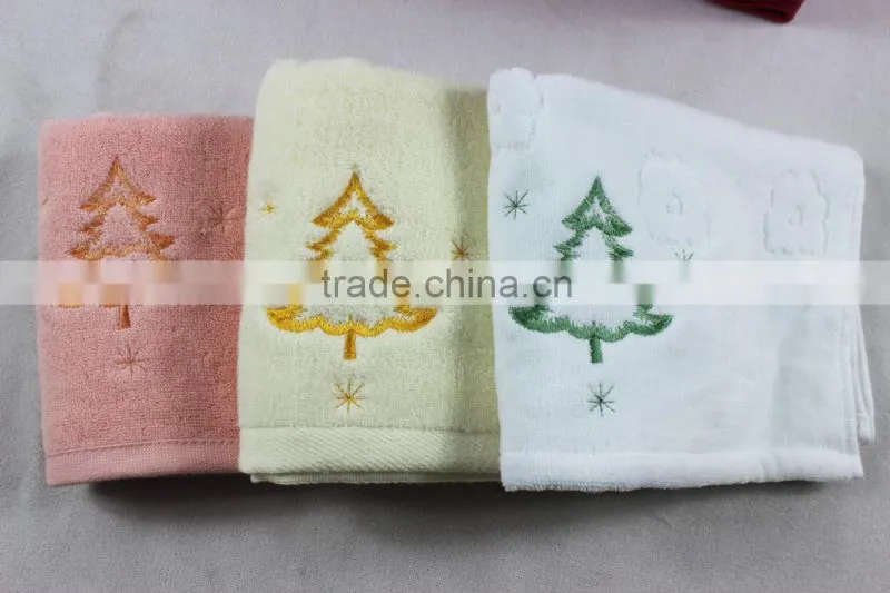 Hot sell many design for various holiday towel, Complete set of solid color velour cotton embroidery towel,Christmas Gift towels