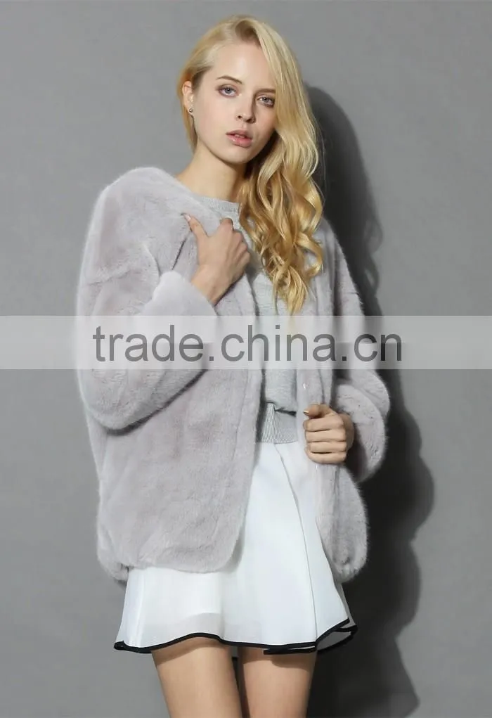 2016 Hot Selling Grey Color long rabbit fur coat made in China
