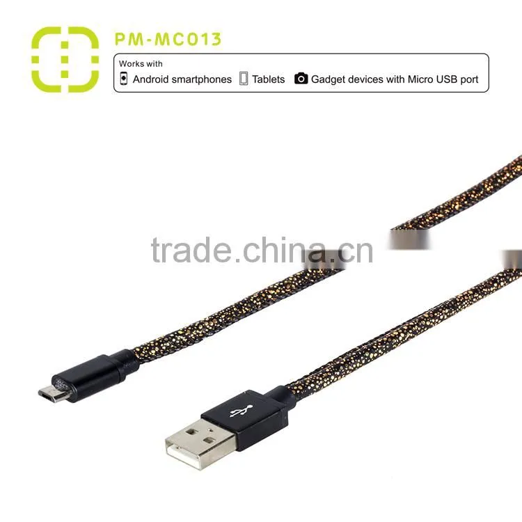 Walnut micro leather cable for samsung/smart phone/Android Phone