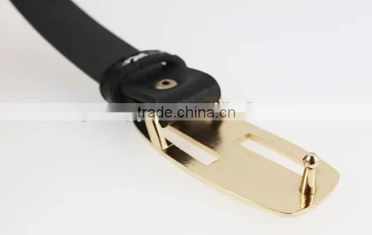 2015 designer black PU ladies leather belt with Gold buckles for jeans in yiwu