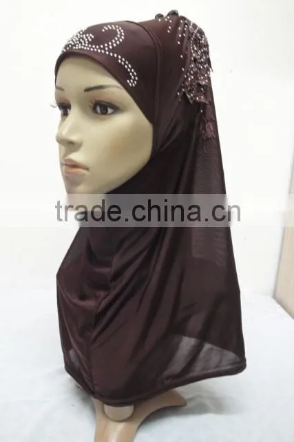 H309 latest instant hijab with lace fringes and rhinestones,muslim scarf
