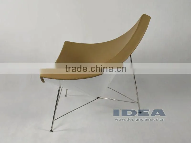 Replica Coconut Chair - White gloss fiberglass shell - Beige leather