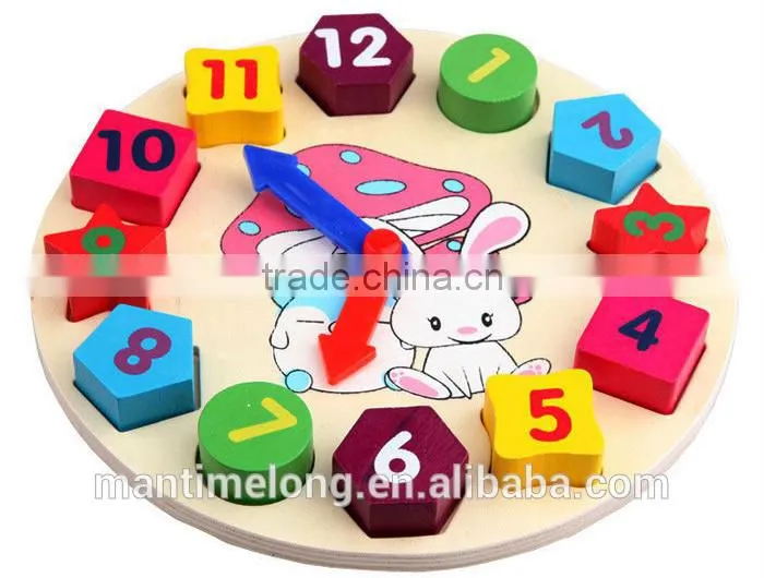 Wooden toy Digital Geometry Clock Children's educational toy building blocks