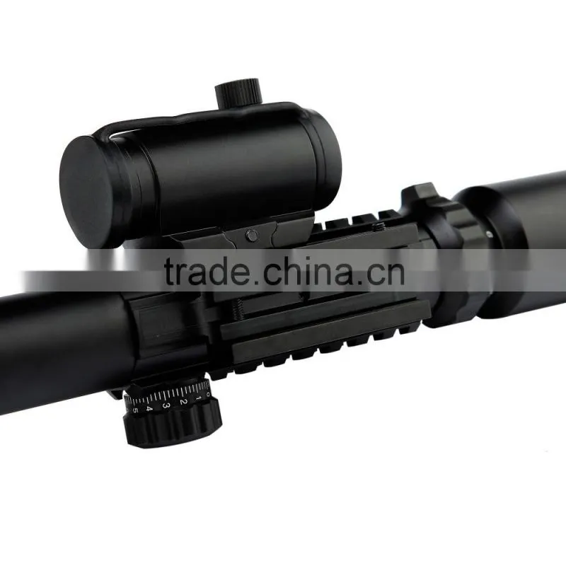 Funpowerland Tactical 3-9x40mm Illuminated Rifle Scope with Red Laser & Red Dot Sight of Red / Green Reticle Mount