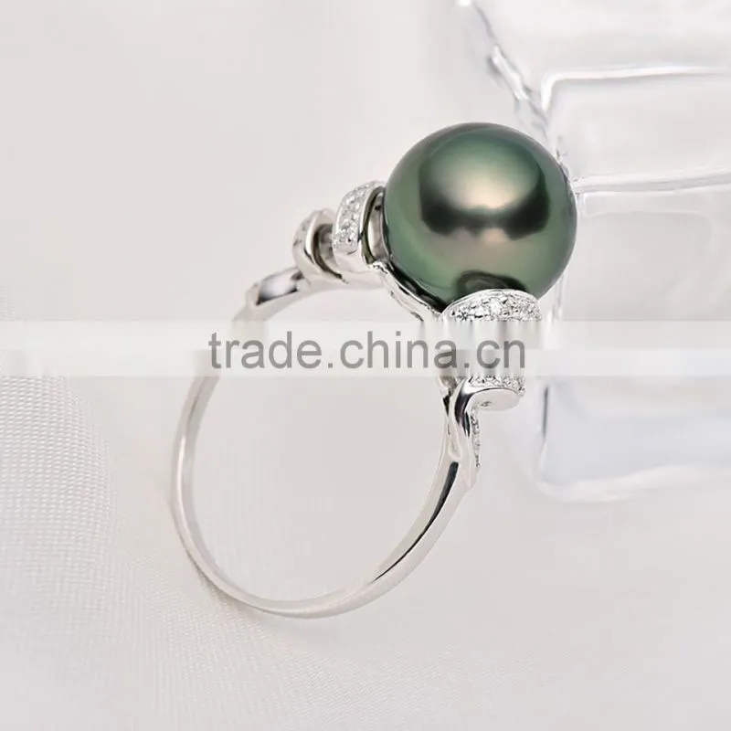 18k gold wedding ring tahitian pearl 10-11mm large pearl size