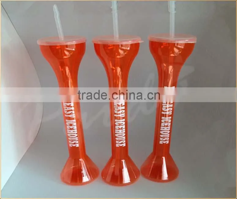 Promotional/advertising plastic beer drinking yard glass