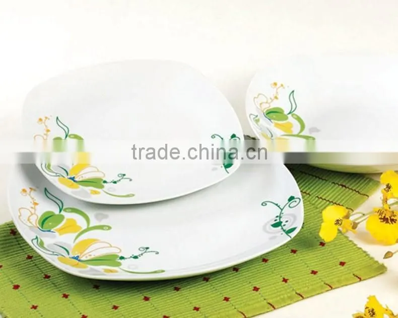 Square ceramic dinnerware set with decal,dinner ware plate sets