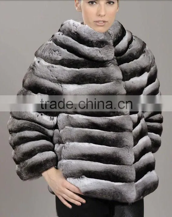 wholesale price chinchilla rex rabbit fur coat