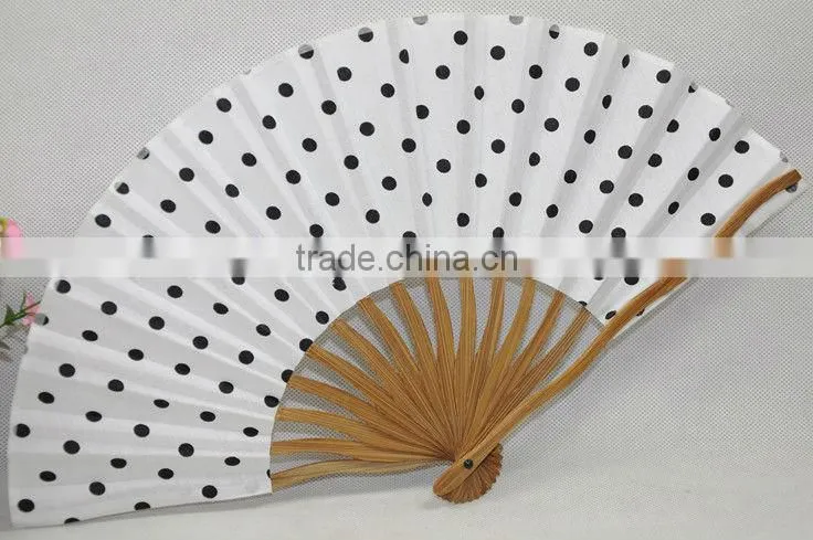 black and white New Hand Made Curve Ribs Cloth Bamboo Fan