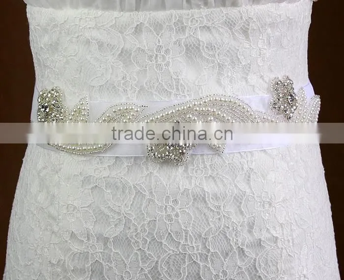 Wholesale beaded wedding accessory rhinestone pearl bridal sash jewelry applique WA003