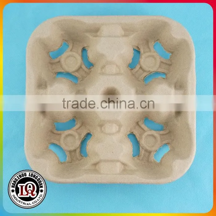Disposable Biodegradable Pulp 4 Cups Holder Tray