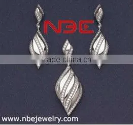 2013 best selling wax micro pave setting silver jewelry set,AAA grade white cz, quality rhodium plated,earrings and pendant