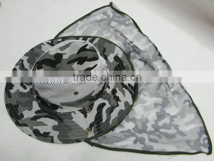 Fashion camouflage washed bucket hat with mesh shawl