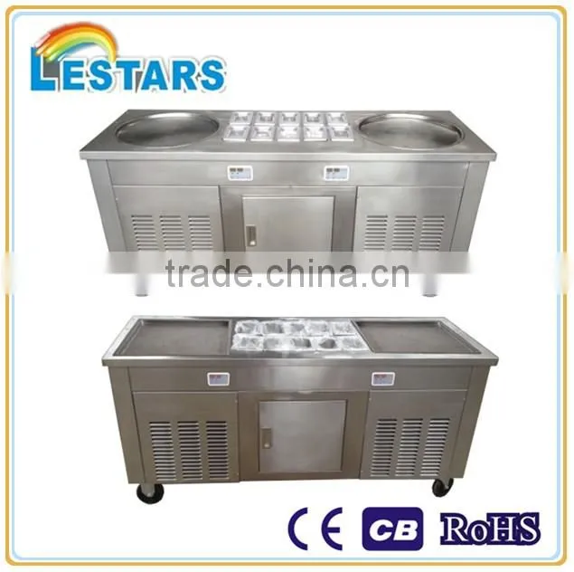 double pans roll ice cream machine with topping
