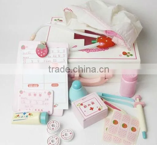 Mother garden wooden toys, strawberry doctor trunk wooden toys