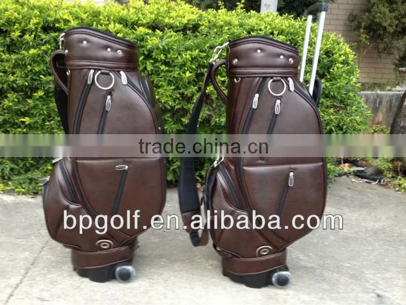 Brown Leather Golf Bag with Wheel