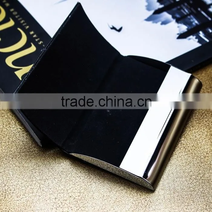 Black blocking RFID PU leather credit card case and business name card holder with customized engraving LOGO