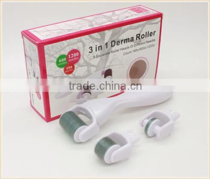 changeable heads 2015 Super skin roller &Great 3 in 1 medical grade derma roller µ needle roller DER100192,600,1200pins
